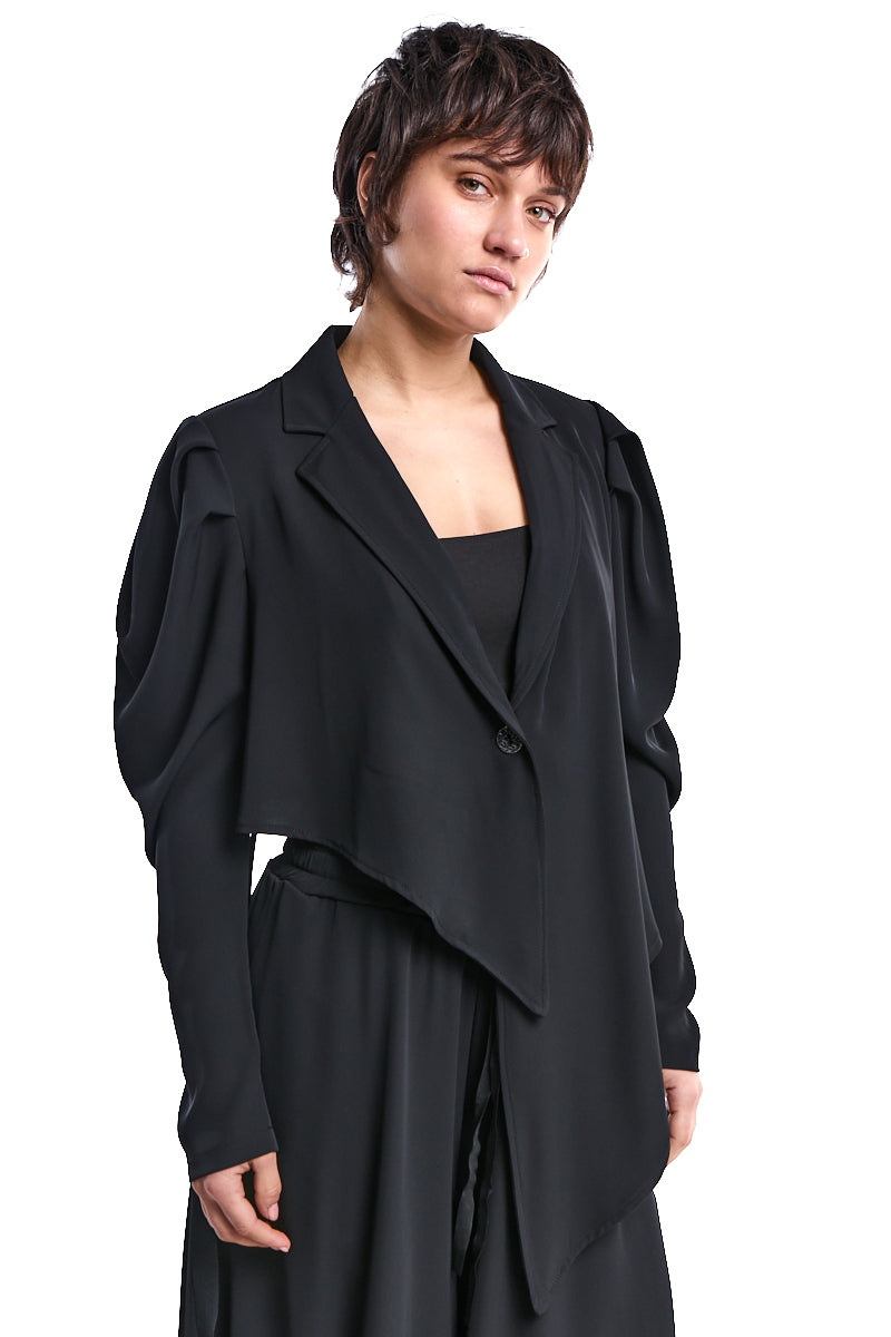 BLACK ASYMMETRIC TECHNICAL-FLUID JACKET