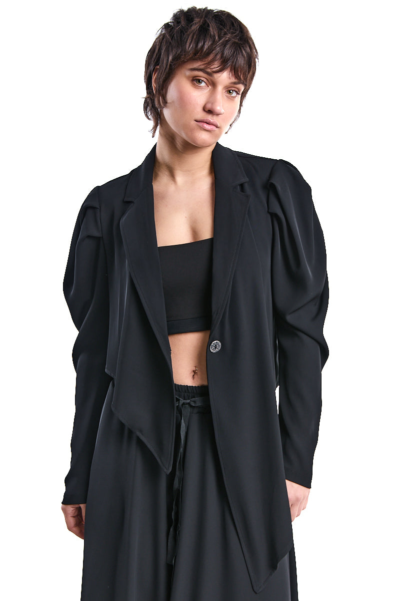 BLACK ASYMMETRIC TECHNICAL-FLUID JACKET