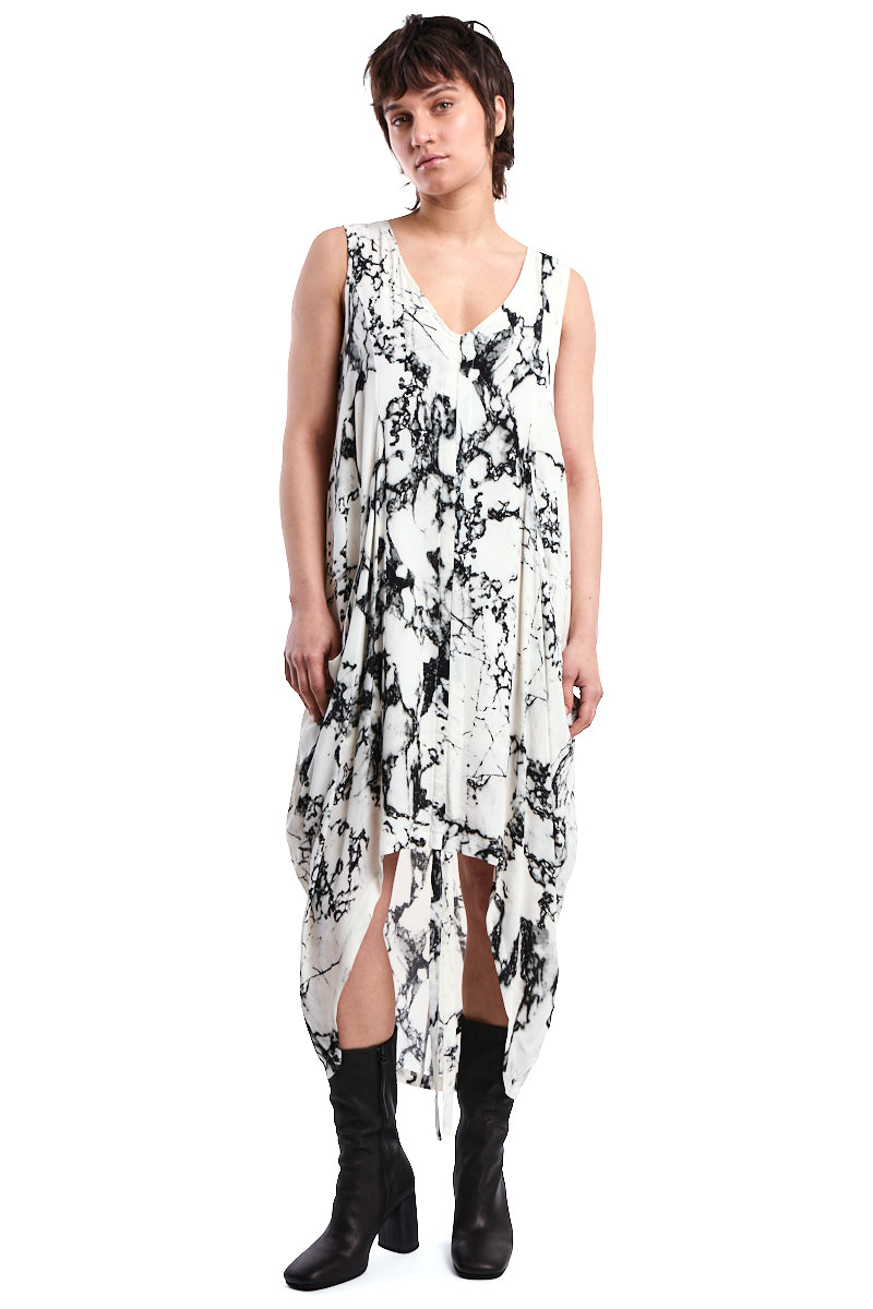 ASYMMETRIC PRINTED VISCOSE DRESS