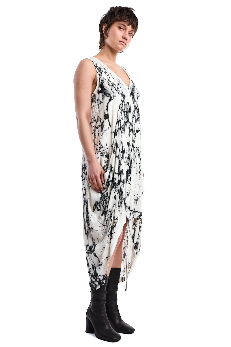 ASYMMETRIC PRINTED VISCOSE DRESS