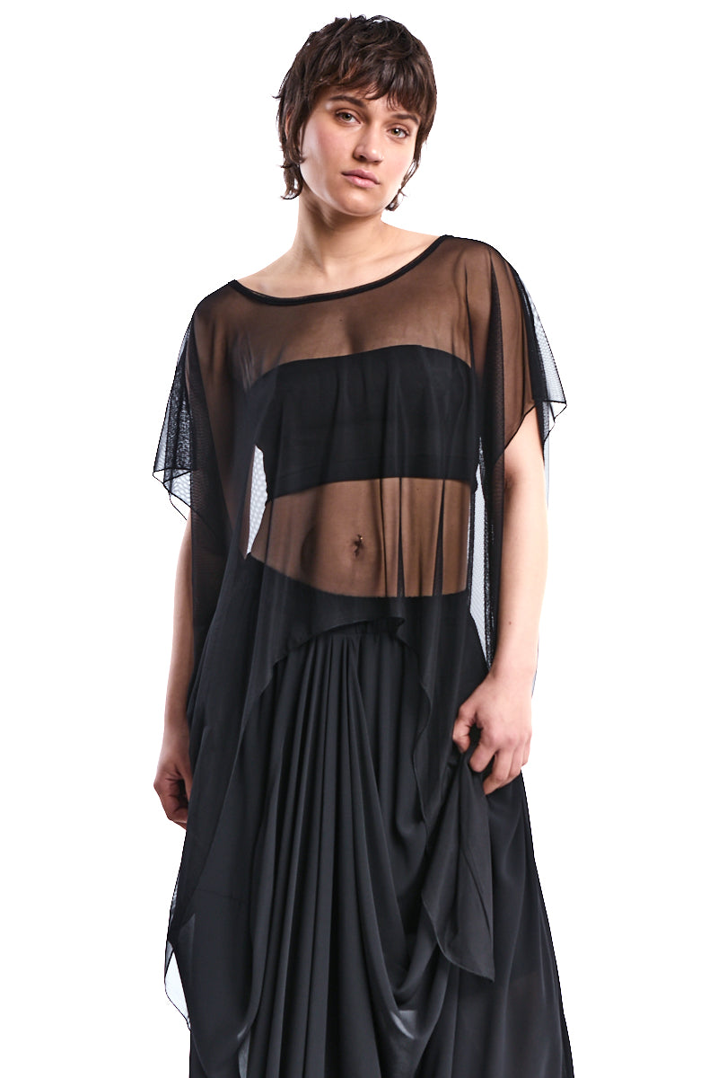 ASYMMETRIC TULLE CROP TOP