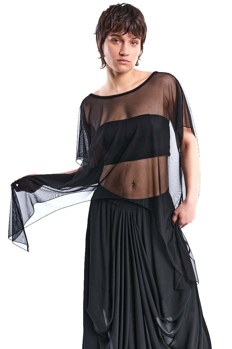 ASYMMETRIC TULLE CROP TOP