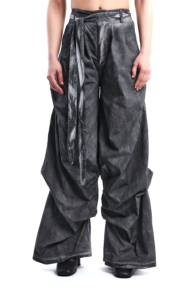 GREY DYED GABARDINE PALAZZO PANTS