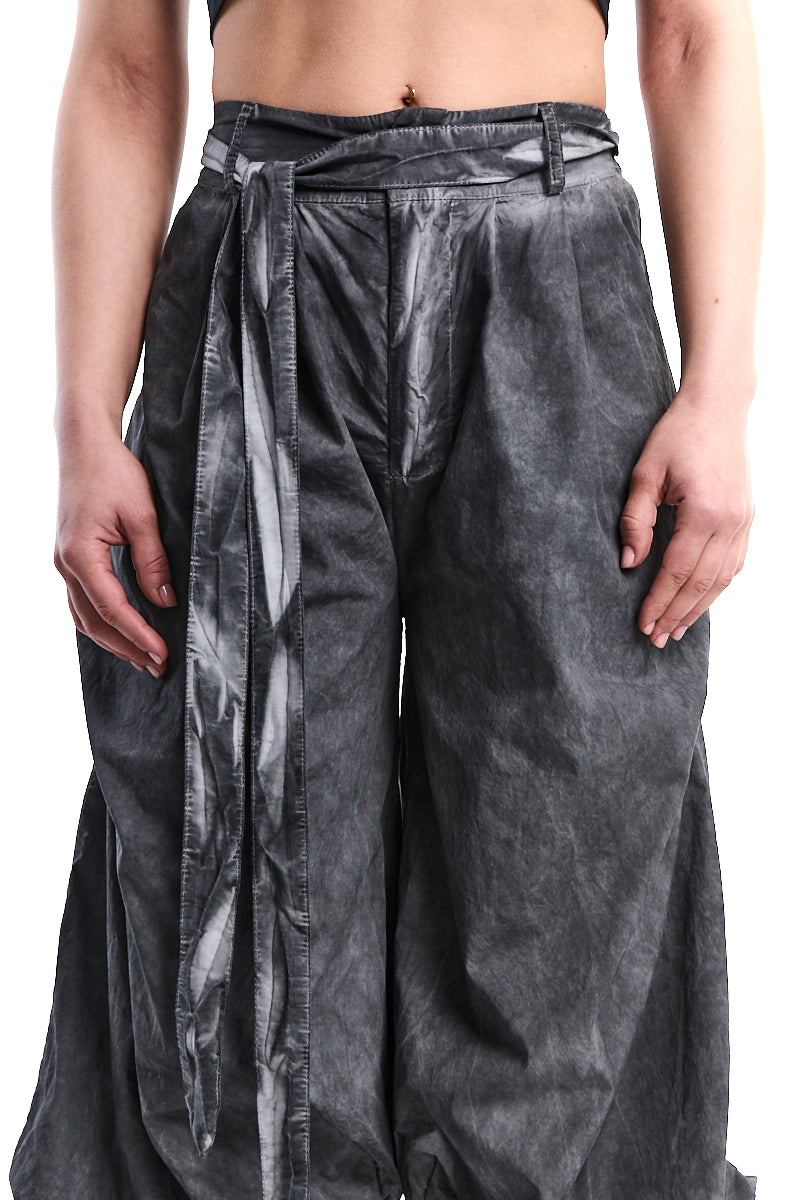GREY DYED GABARDINE PALAZZO PANTS