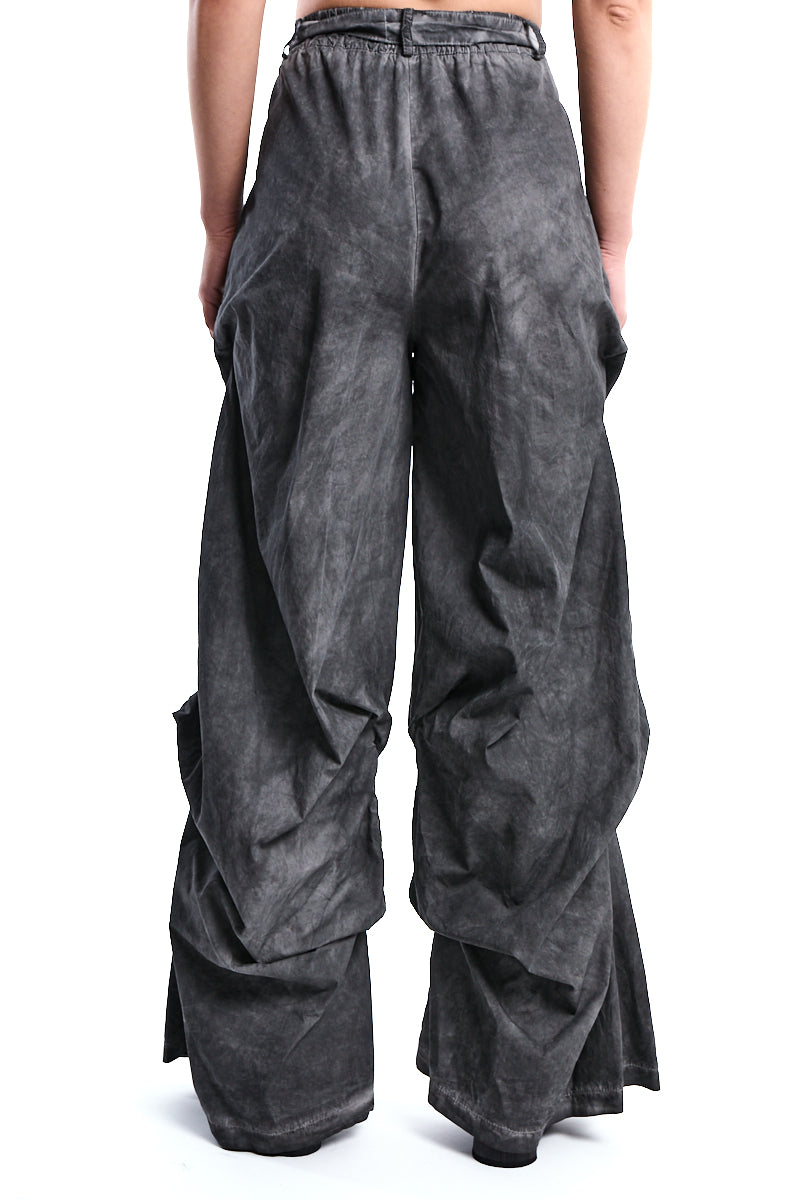 GREY DYED GABARDINE PALAZZO PANTS