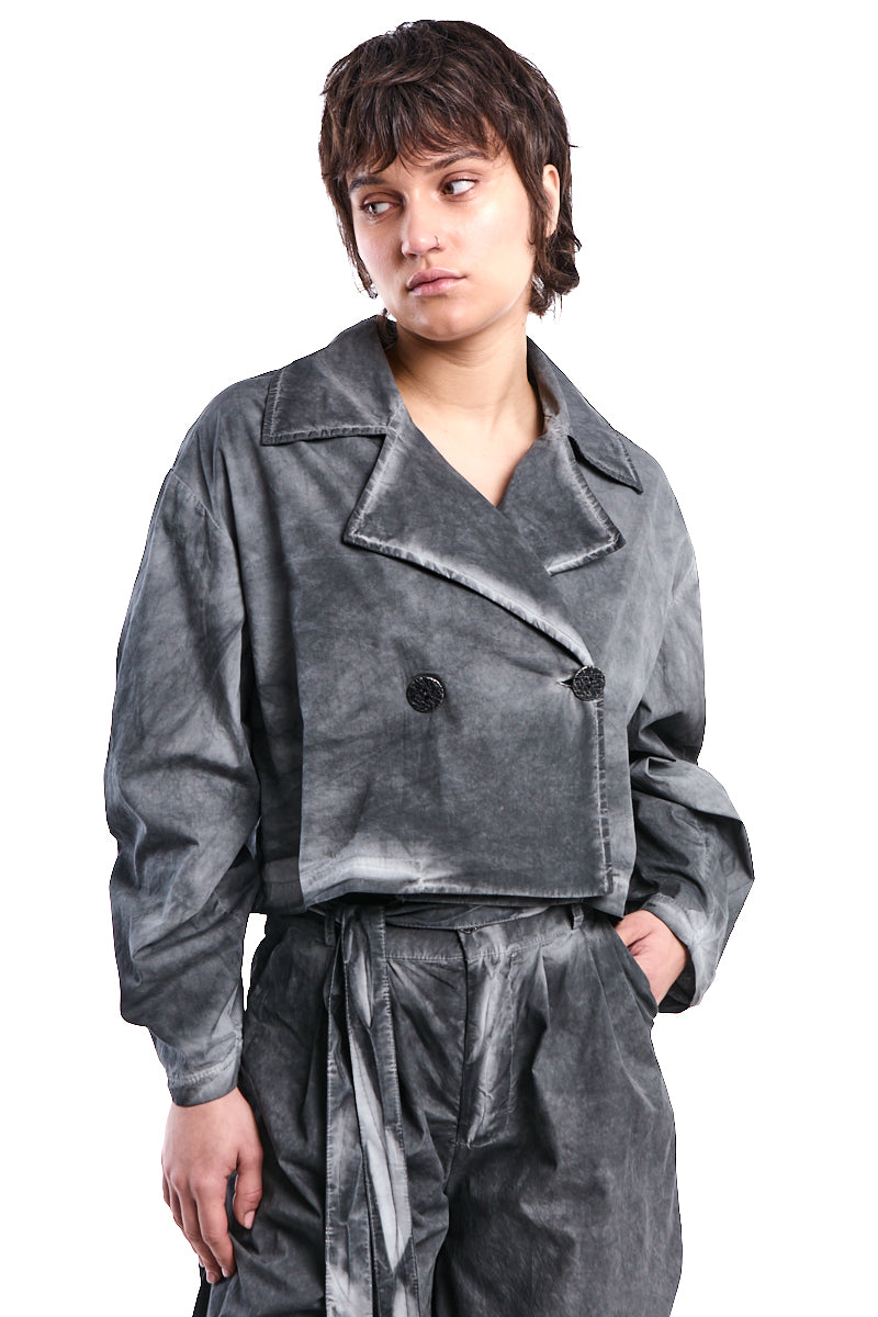 GREY DYED GABARDINE OVER-CROP JACKET