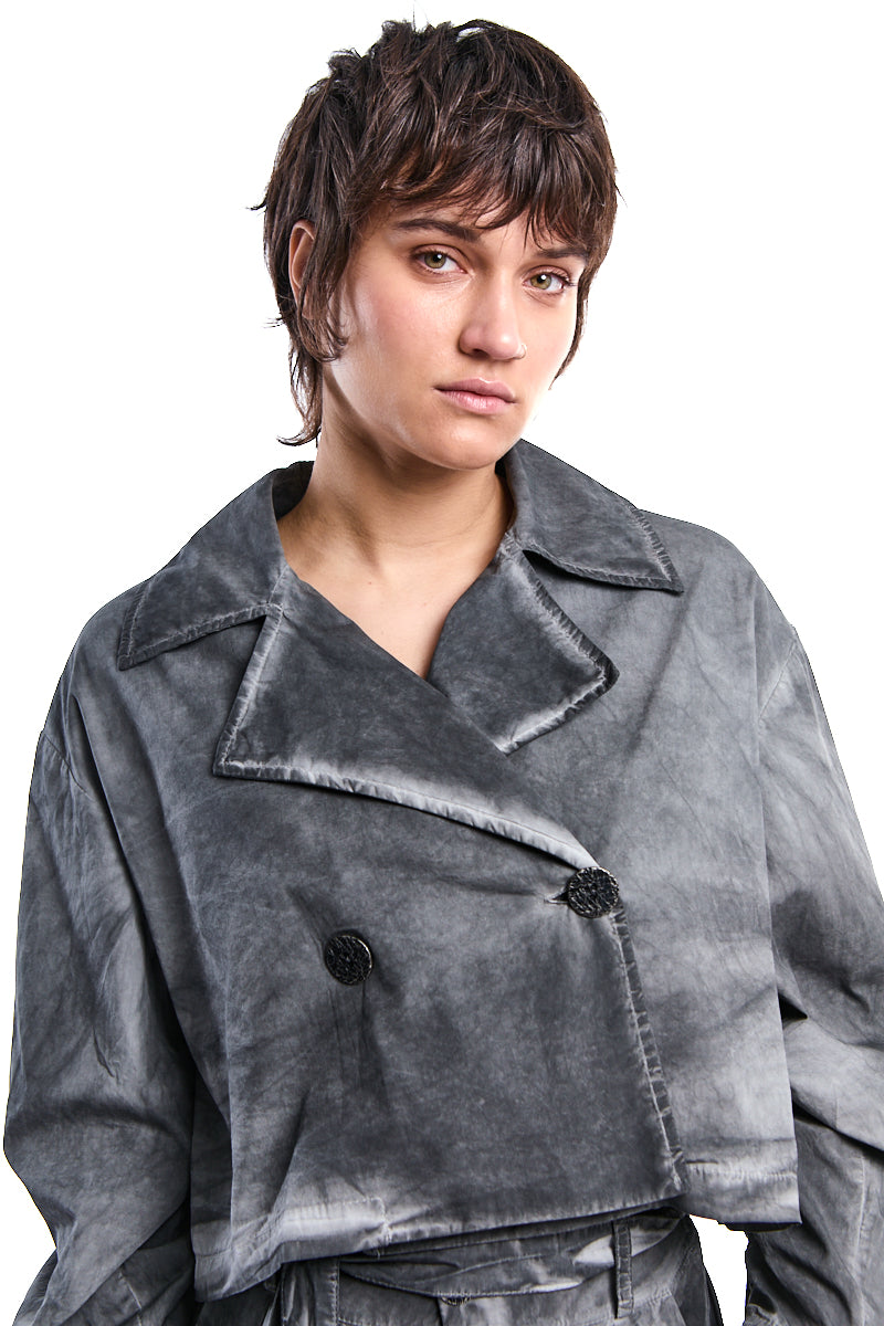 GREY DYED GABARDINE OVER-CROP JACKET