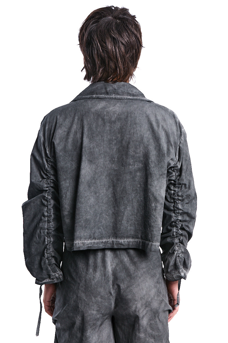 GREY DYED GABARDINE OVER-CROP JACKET