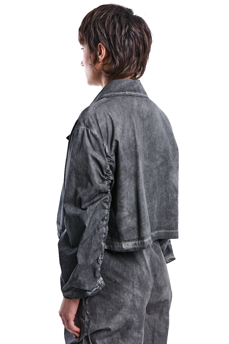 GREY DYED GABARDINE OVER-CROP JACKET