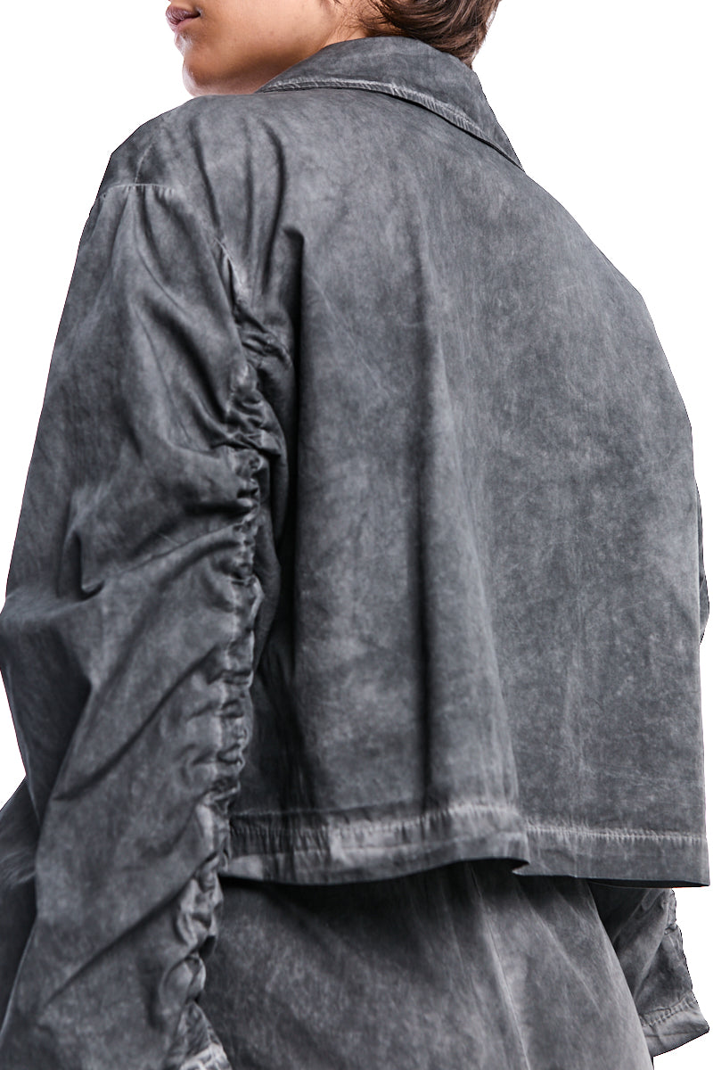 GREY DYED GABARDINE OVER-CROP JACKET
