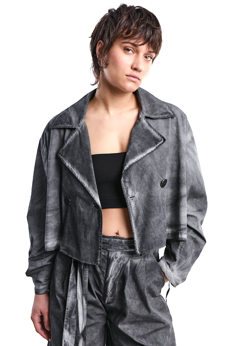 GREY DYED GABARDINE OVER-CROP JACKET