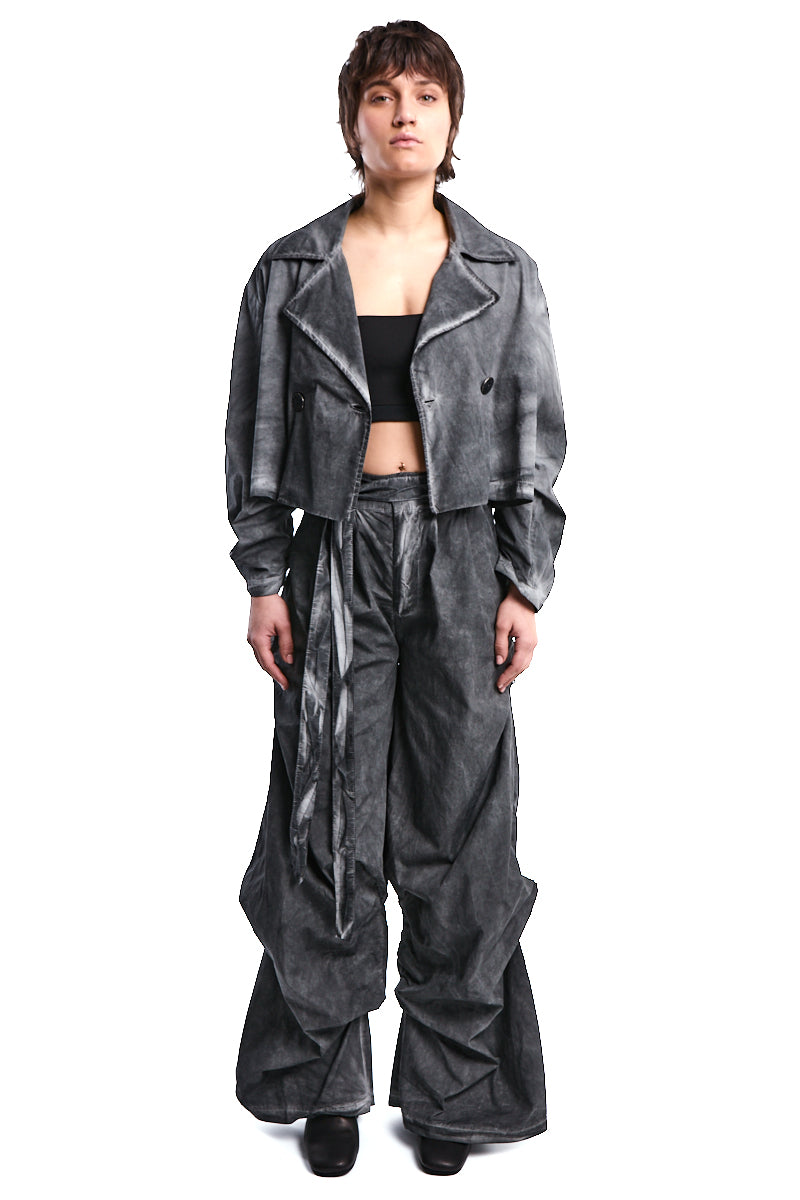 GREY DYED GABARDINE OVER-CROP JACKET