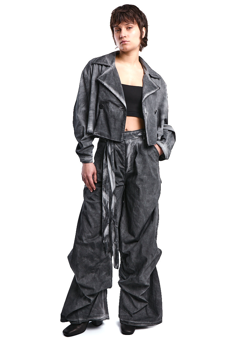 GREY DYED GABARDINE PALAZZO PANTS