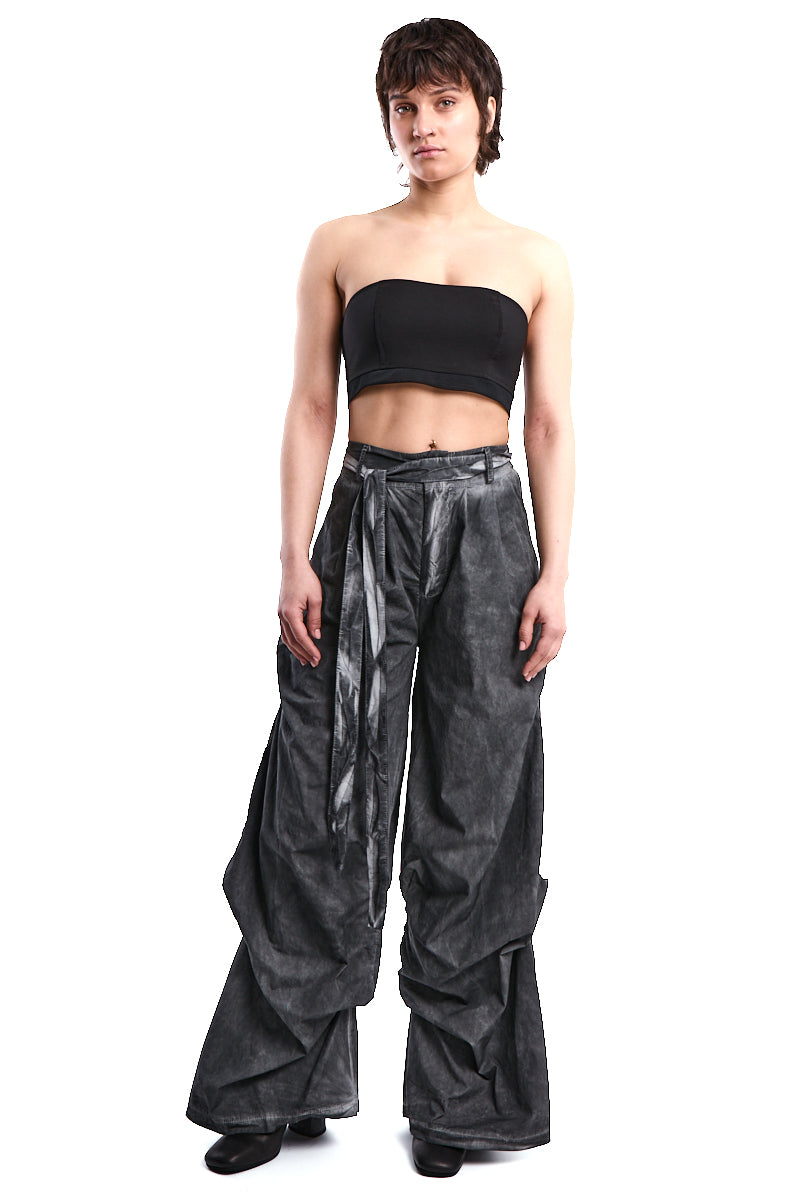 GREY DYED GABARDINE PALAZZO PANTS