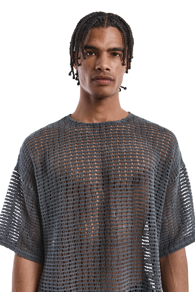 COLD-DYED OVERSIZED MESH TOP