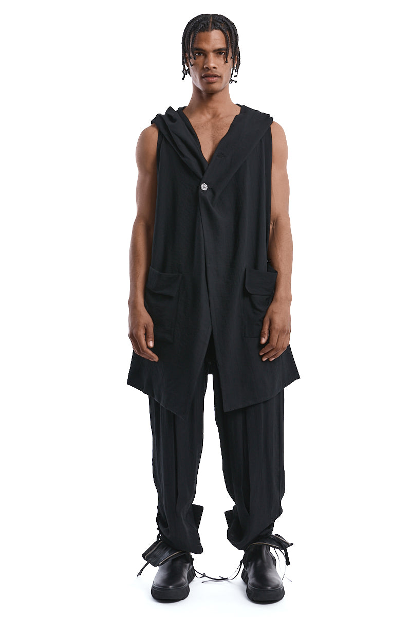 BLACK TEXTURED VISCOSE GILET