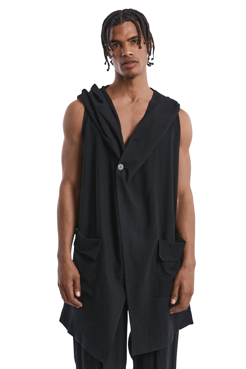 BLACK TEXTURED VISCOSE GILET