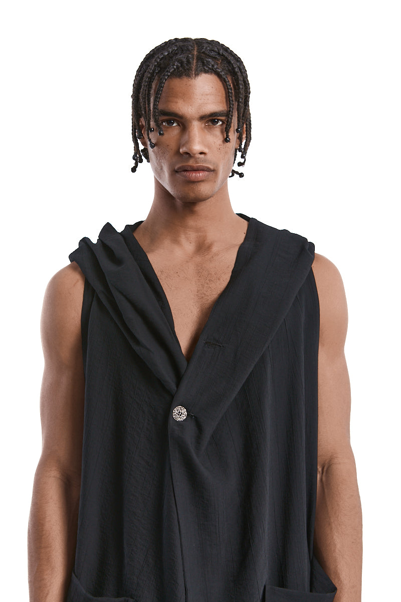 BLACK TEXTURED VISCOSE GILET