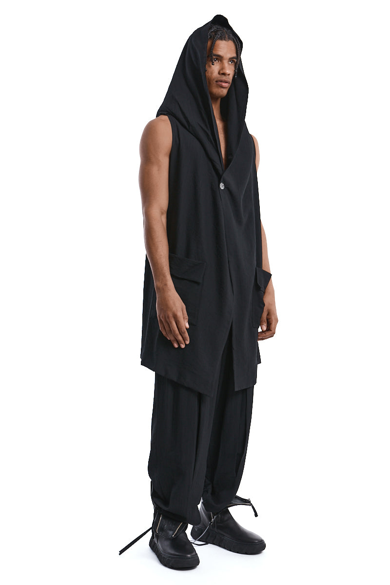 BLACK TEXTURED VISCOSE GILET