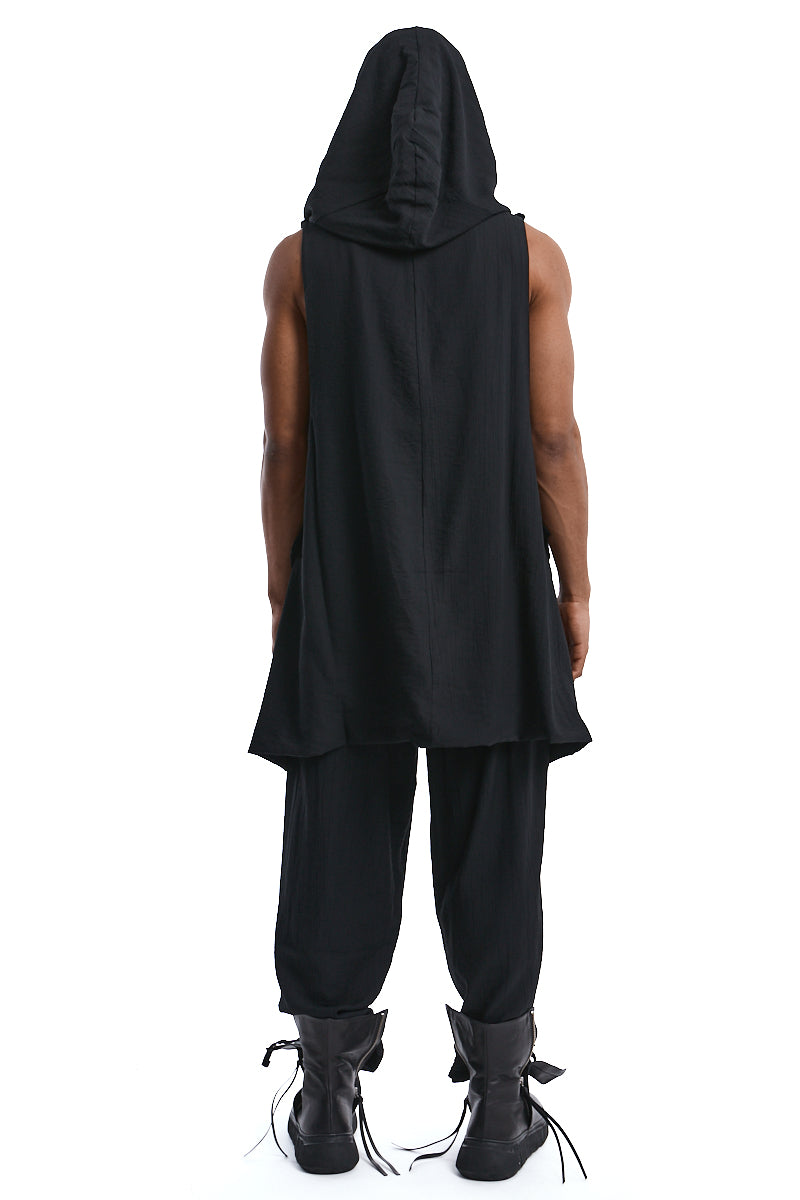 BLACK TEXTURED VISCOSE GILET