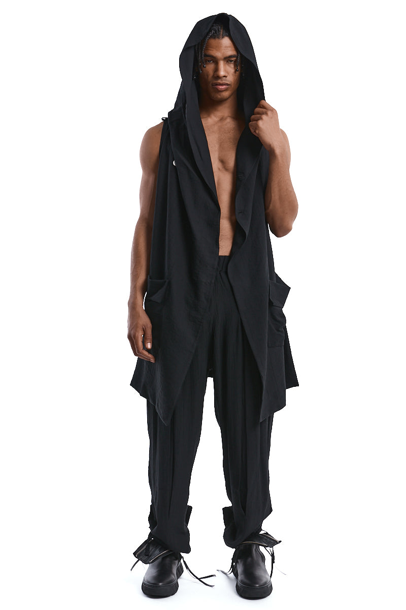 BLACK TEXTURED VISCOSE GILET