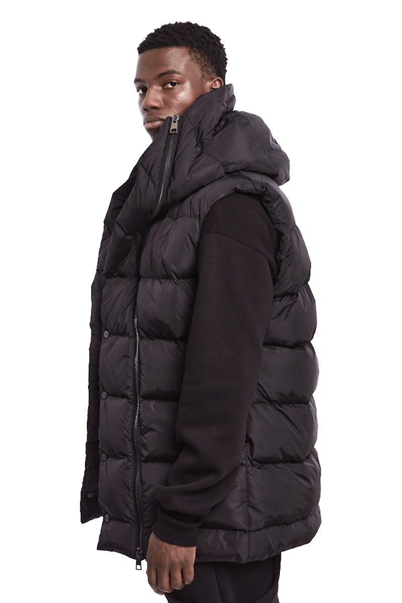 BLACK PADDED HOODED VEST