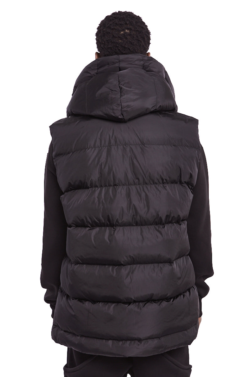 BLACK PADDED HOODED VEST