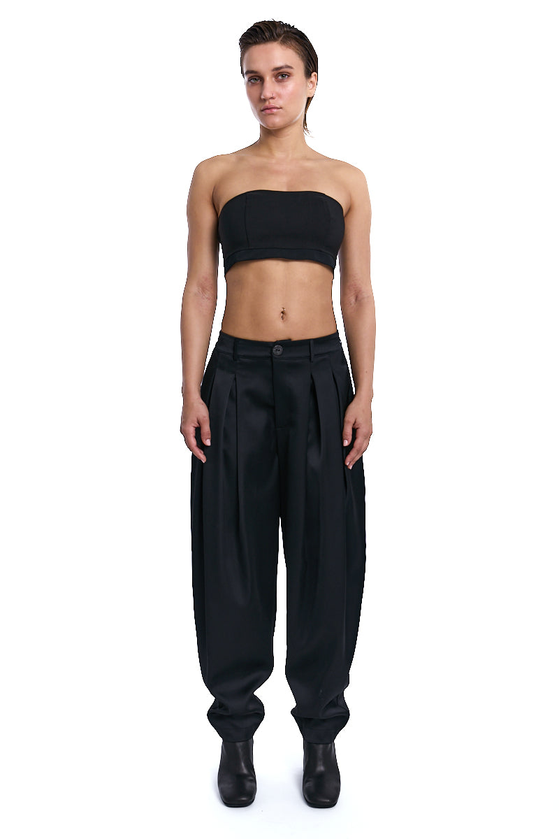 BLACK SATIN BALLOON TROUSER