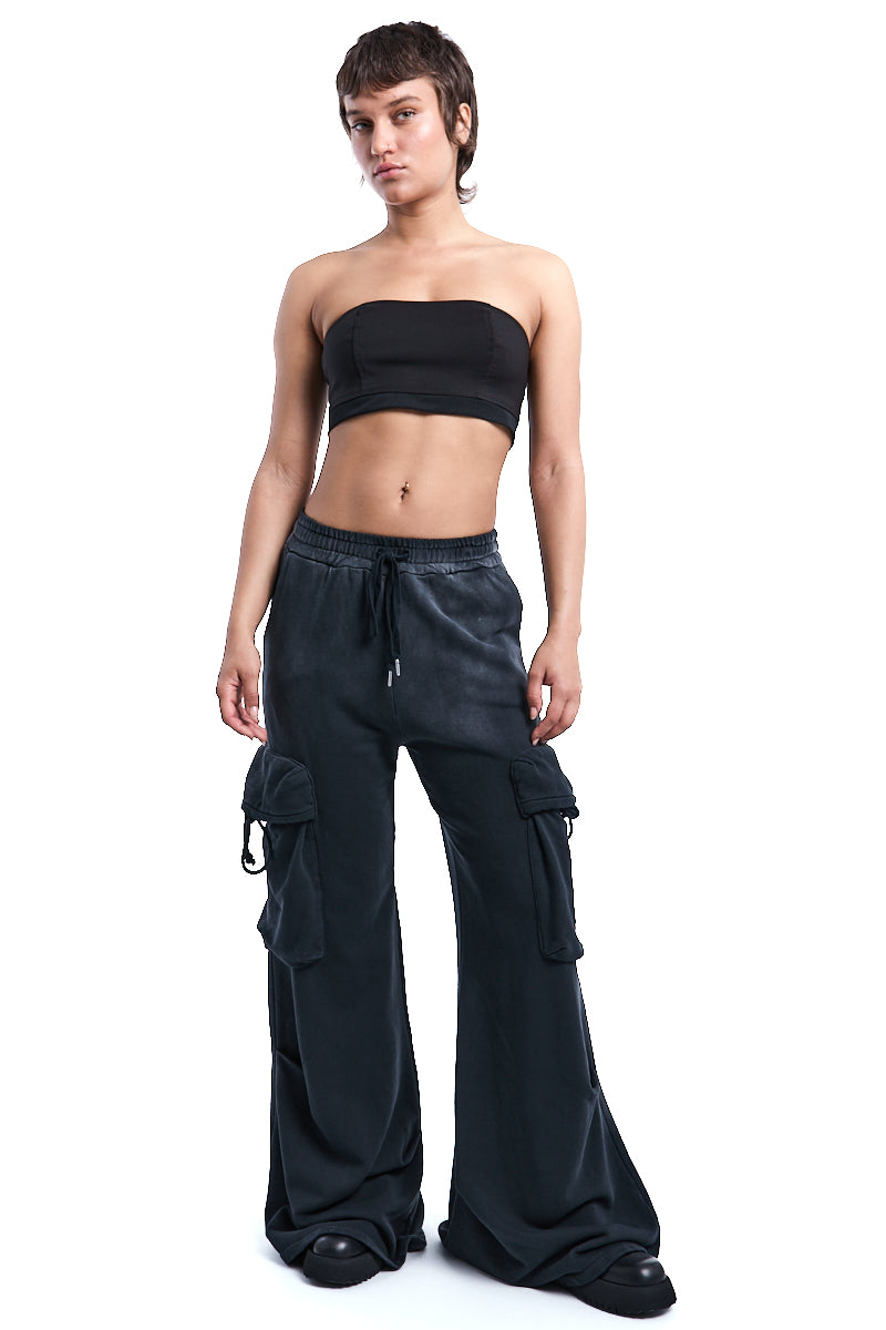 DYED FLEECE CARGO WIDE PANTS