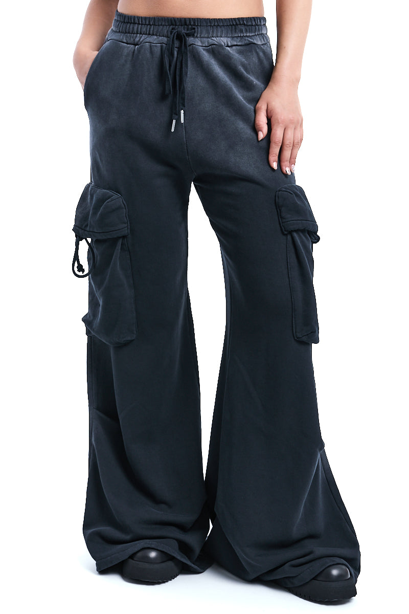 DYED FLEECE CARGO WIDE PANTS
