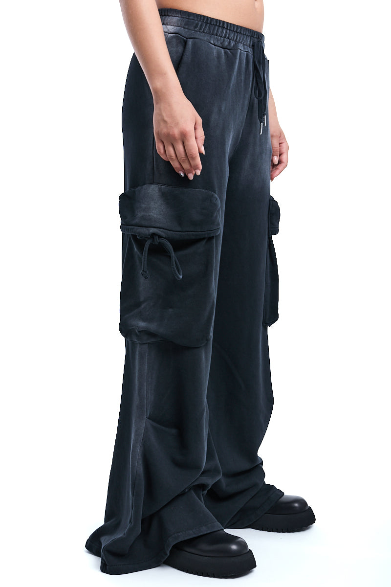 DYED FLEECE CARGO WIDE PANTS