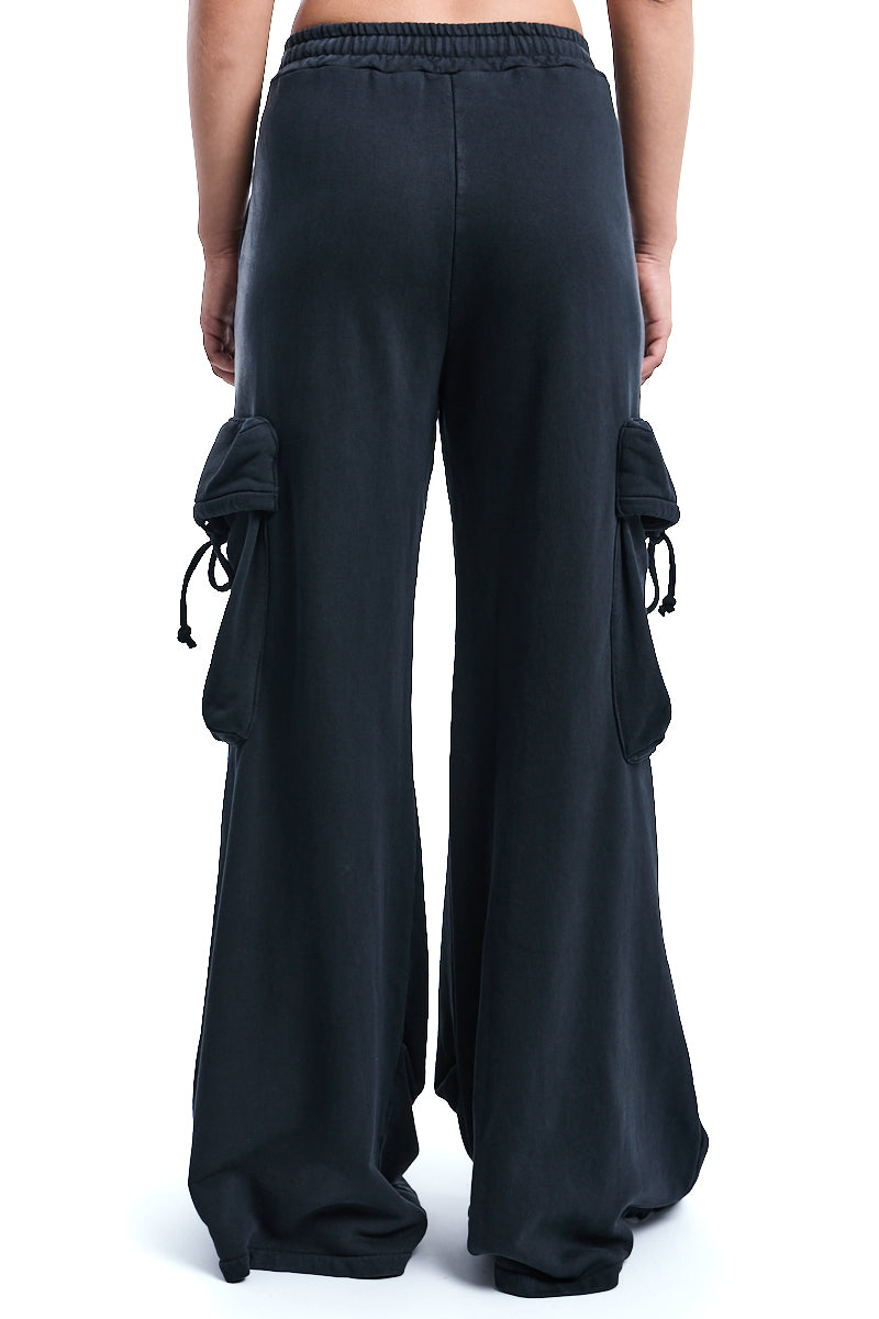 DYED FLEECE CARGO WIDE PANTS