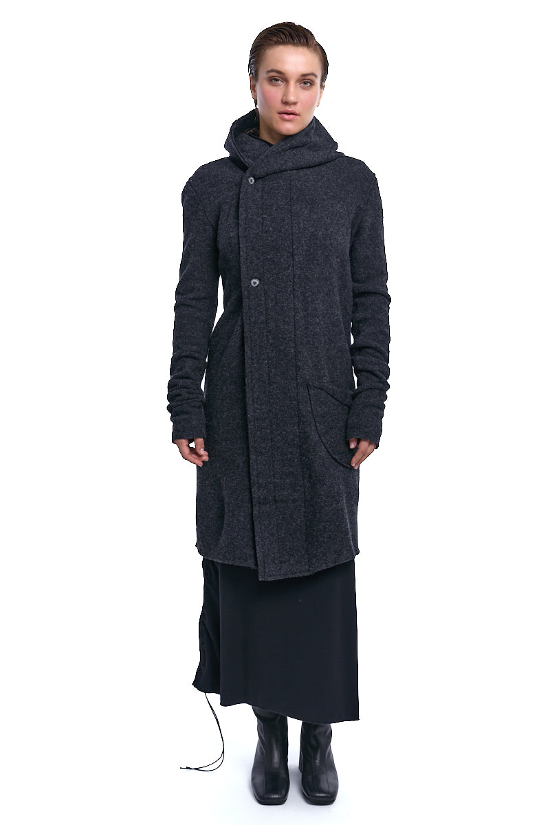 UNISEX LONGLINE GREY WOOL CARDIGAN COAT