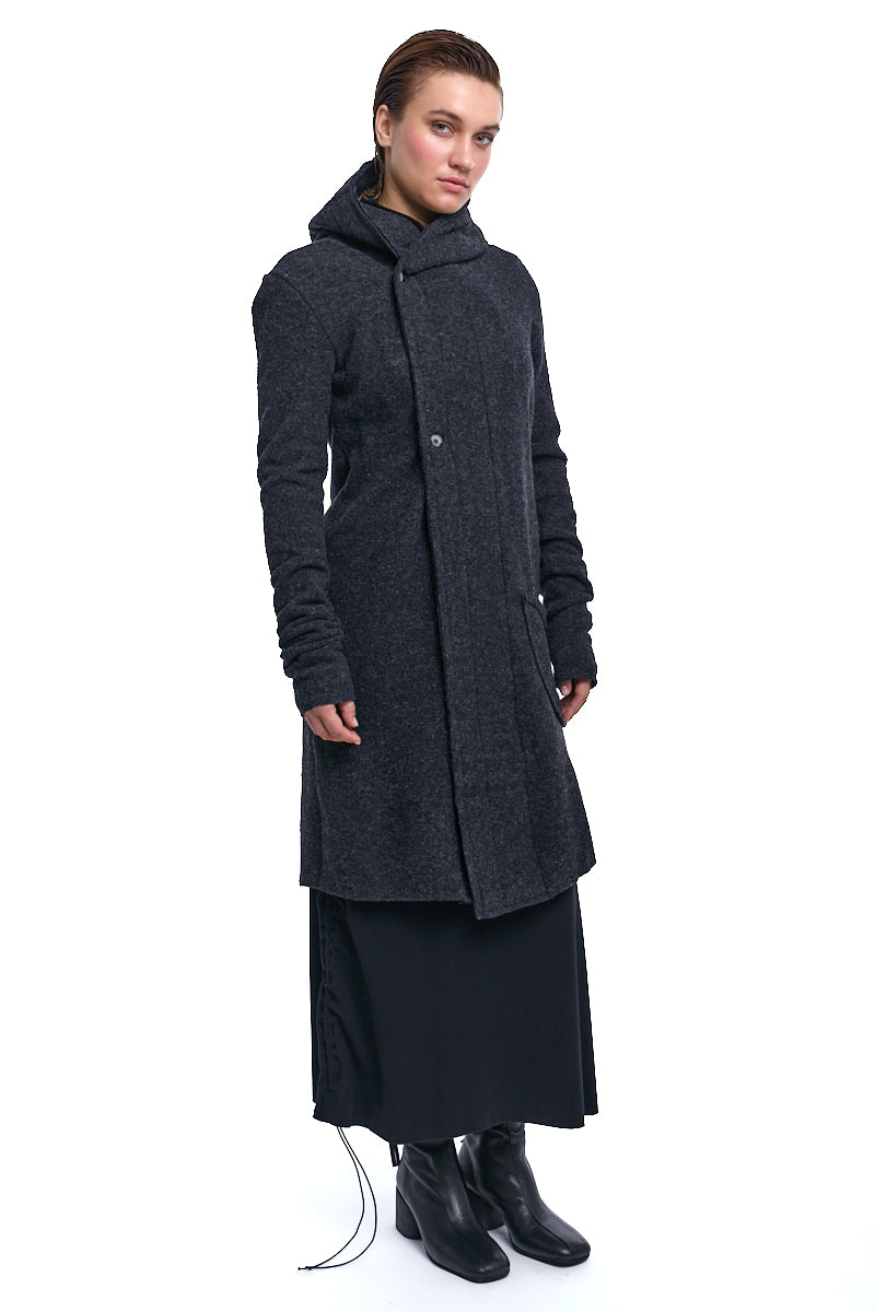 UNISEX LONGLINE GREY WOOL CARDIGAN COAT