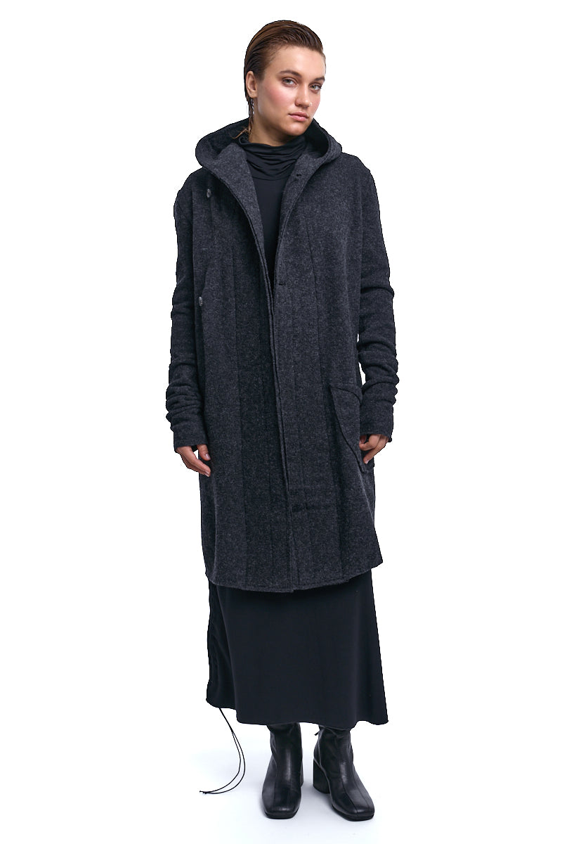UNISEX LONGLINE GREY WOOL CARDIGAN COAT