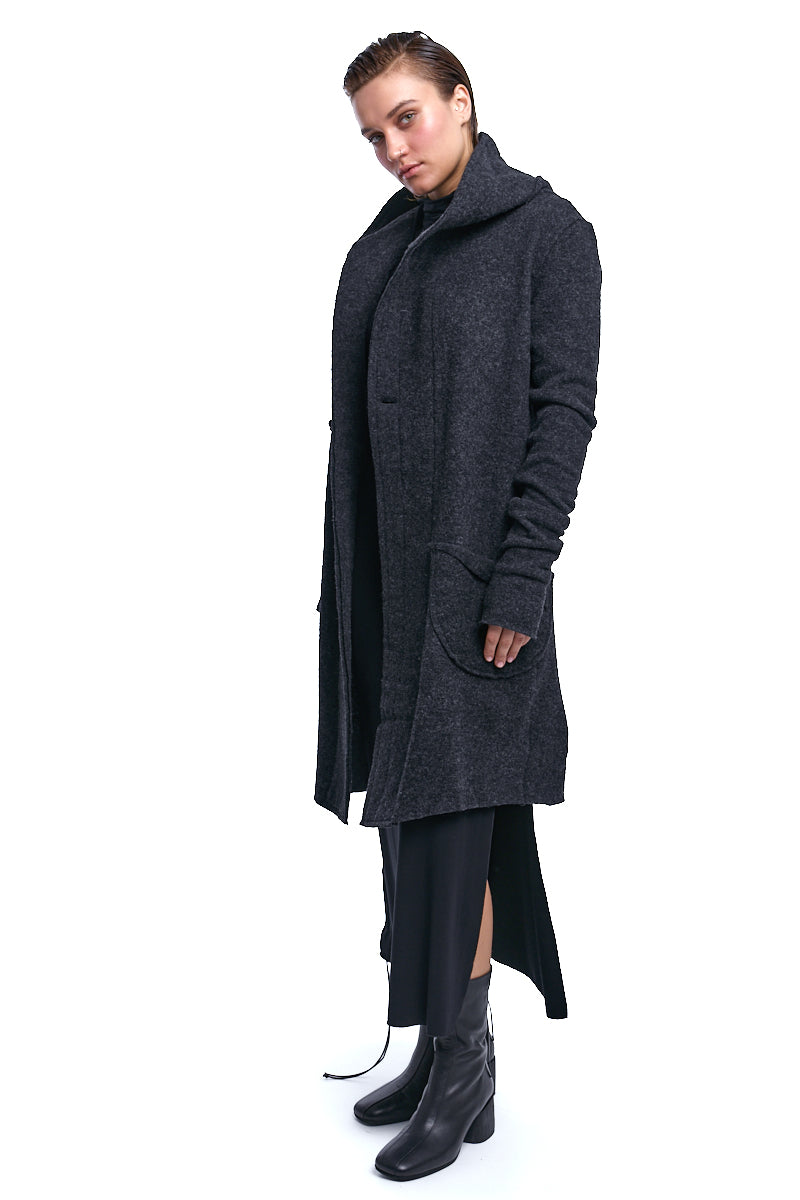 UNISEX LONGLINE GREY WOOL CARDIGAN COAT
