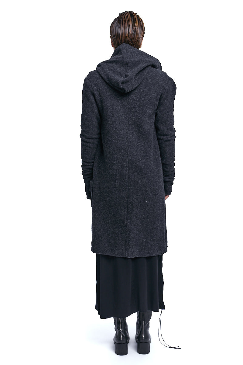 UNISEX LONGLINE GREY WOOL CARDIGAN COAT