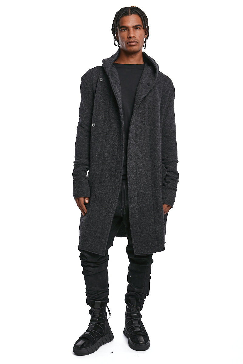 UNISEX LONGLINE GREY WOOL CARDIGAN COAT