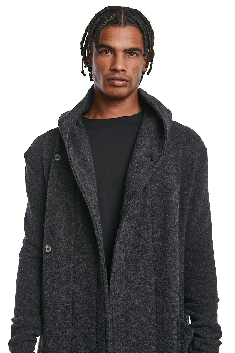 UNISEX LONGLINE GREY WOOL CARDIGAN COAT