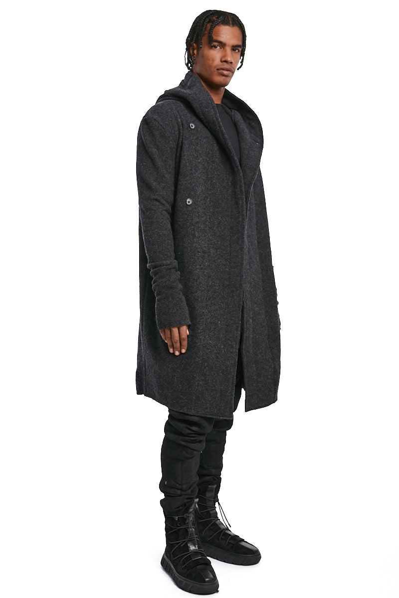 UNISEX LONGLINE GREY WOOL CARDIGAN COAT