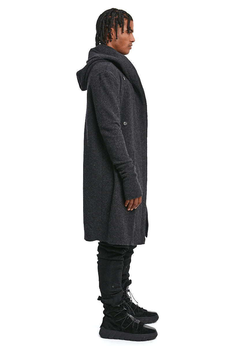 UNISEX LONGLINE GREY WOOL CARDIGAN COAT