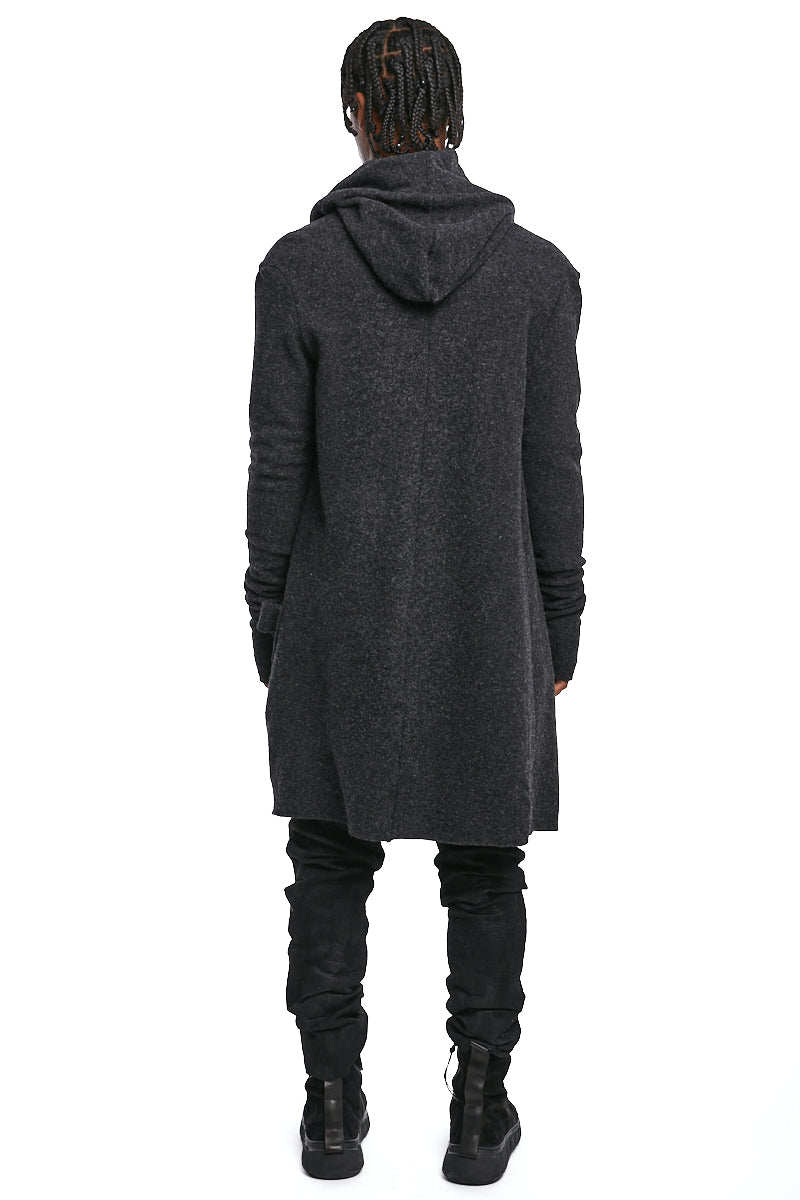 UNISEX LONGLINE GREY WOOL CARDIGAN COAT