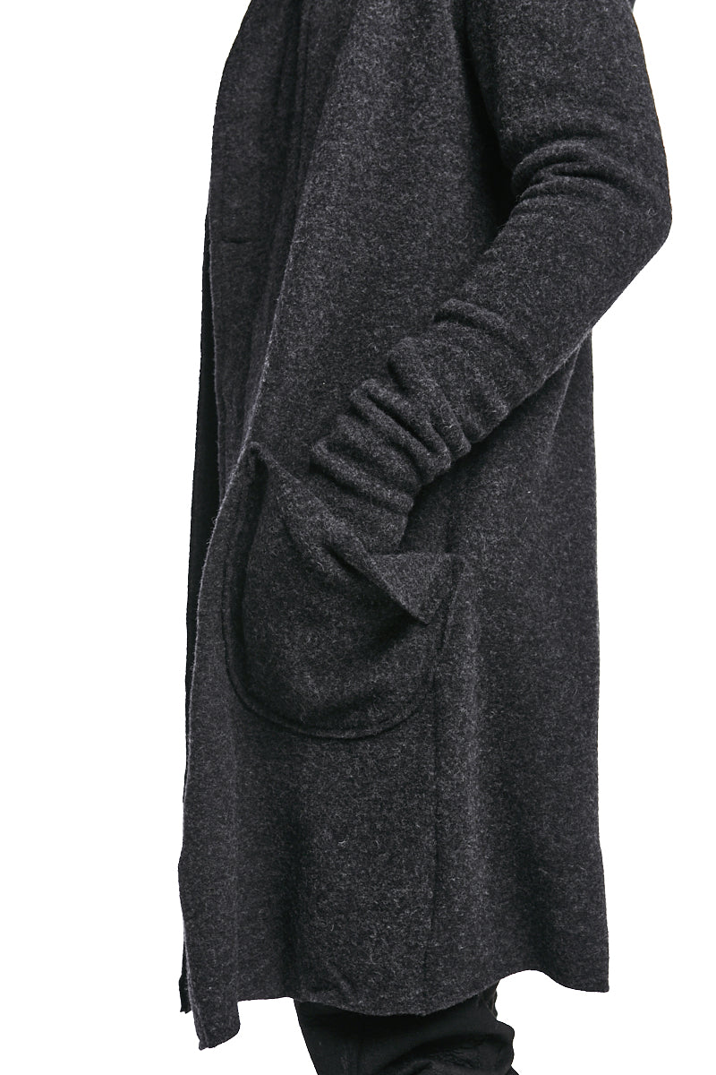 UNISEX LONGLINE GREY WOOL CARDIGAN COAT