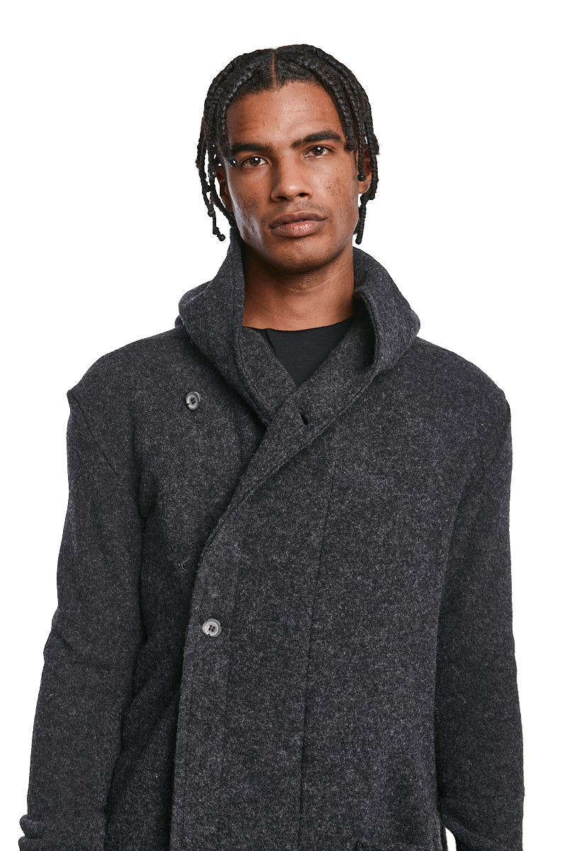 UNISEX LONGLINE GREY WOOL CARDIGAN COAT