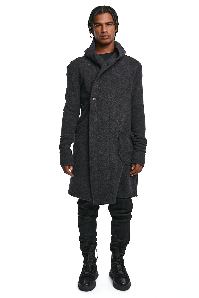 UNISEX LONGLINE GREY WOOL CARDIGAN COAT