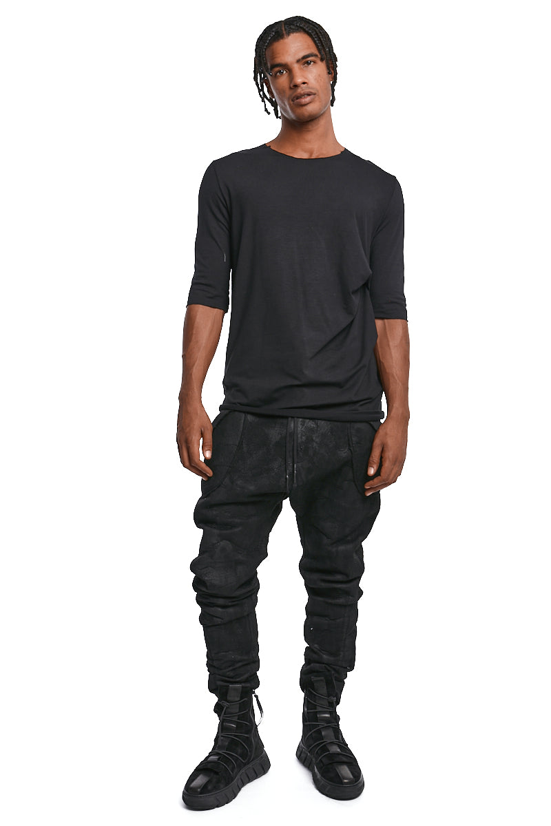 BLACK DRAPED BAMBOO BLEND T-SHIRT