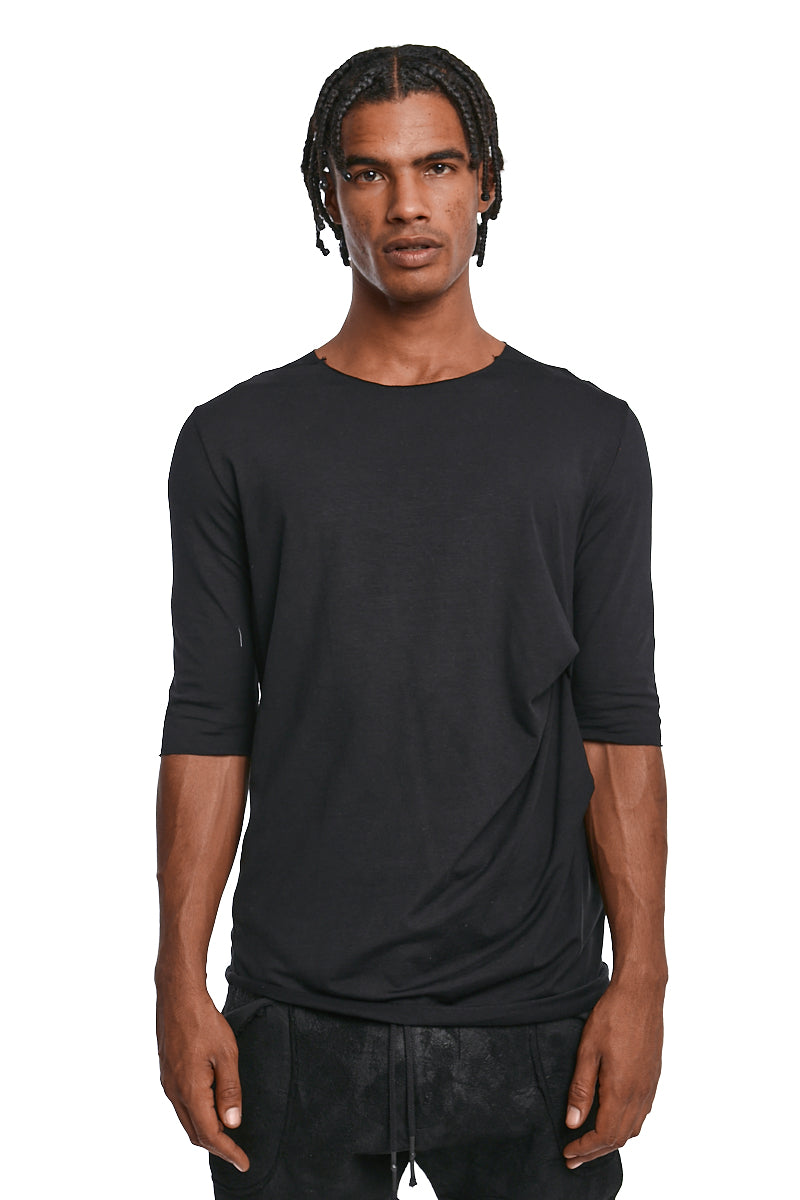 BLACK DRAPED BAMBOO BLEND T-SHIRT