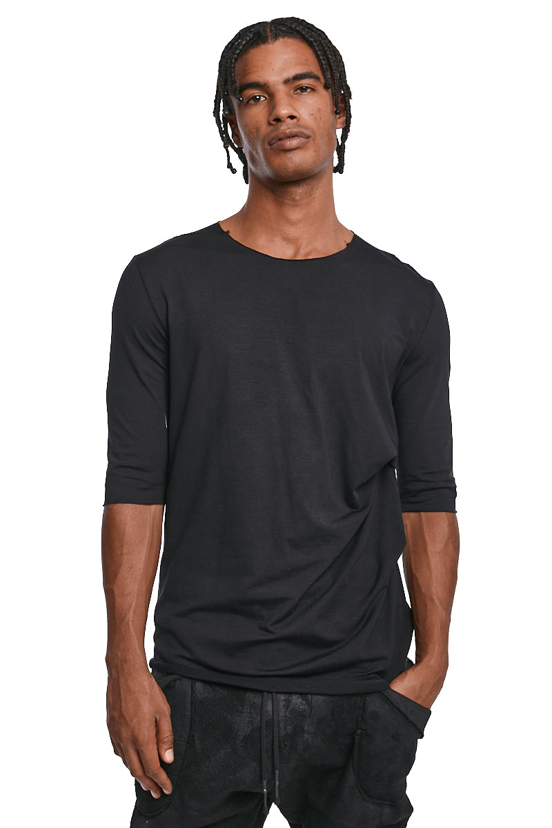 BLACK DRAPED BAMBOO BLEND T-SHIRT
