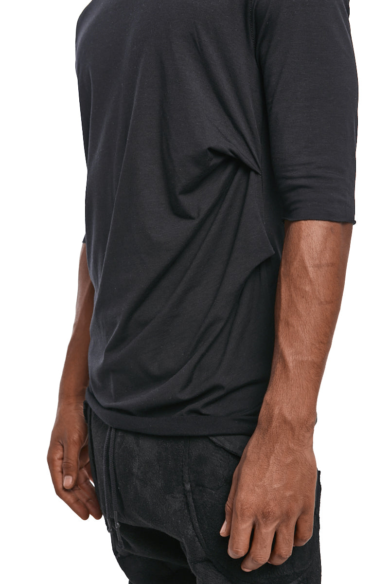 BLACK DRAPED BAMBOO BLEND T-SHIRT