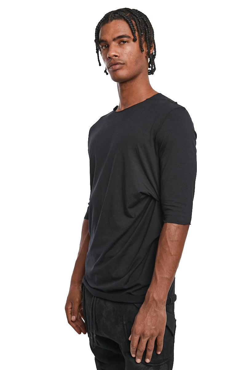 BLACK DRAPED BAMBOO BLEND T-SHIRT
